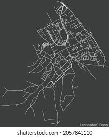 Detailed negative navigation urban street roads map on dark gray background of the quarter Lannesdorf sub-district of the German capital city of Bonn, Germany