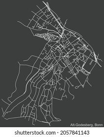 Detailed negative navigation urban street roads map on dark gray background of the quarter Alt-Godesberg sub-district of the German capital city of Bonn, Germany