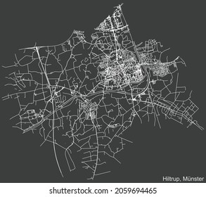 Detailed Negative Navigation Urban Street Roads Map On Dark Gray Background Of The Quarter Hiltrup District Of The German Regional Capital City Of Münster-Muenster, Germany