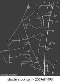 Detailed negative navigation urban street roads map on dark gray background of the quarter Sandrup district of the German capital city of Münster-Muenster, Germany