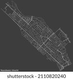 Detailed negative navigation white lines urban street roads map of the NOORDWEST QUARTER of the Dutch regional capital city Utrecht, Netherlands on dark gray background