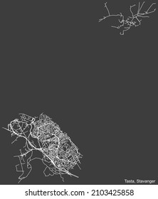 Detailed negative navigation white lines urban street roads map  of the quarter TASTA BOROUGH  of the Norwegian regional capital city of Stavanger, Norway on dark gray background