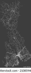 Detailed negative navigation white lines urban street roads map of the Norwegian regional capital city of LARVIK, NORWAY on dark gray background