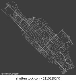 Detailed negative navigation white lines urban street roads map of the NOORDWEST QUARTER of the Dutch regional capital city Utrecht, Netherlands on dark gray background