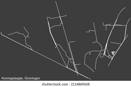 Detailed negative navigation white lines urban street roads map of the KONINGSLAAGTE NEIGHBORHOOD of the Dutch regional capital city Groningen, Netherlands on dark gray background