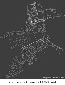Detailed negative navigation white lines urban street roads map of the BOSGEBIED DISTRICT of the Dutch regional capital city Amersfoort, Netherlands on dark gray background