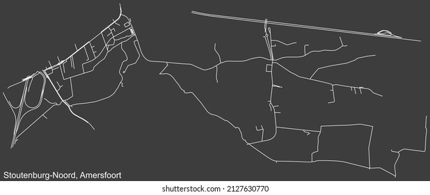 Detailed negative navigation white lines urban street roads map of the STOUTENBURG-NOORD DISTRICT of the Dutch regional capital city Amersfoort, Netherlands on dark gray background