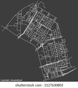 Detailed negative navigation white lines urban street roads map of the LIENDERT DISTRICT of the Dutch regional capital city Amersfoort, Netherlands on dark gray background