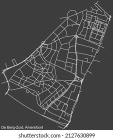 Detailed negative navigation white lines urban street roads map of the DE BERG-ZUID DISTRICT of the Dutch regional capital city Amersfoort, Netherlands on dark gray background