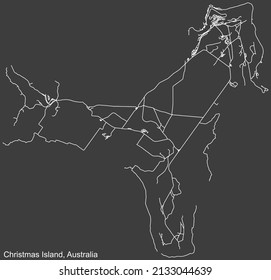 Detailed negative navigation white lines urban street roads map of the Australian external territory of CHRISTMAS ISLAND, AUSTRALIA on dark gray background