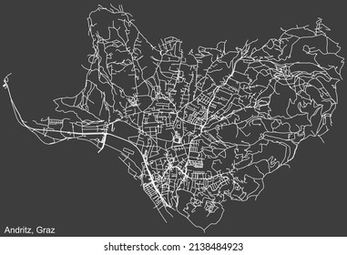 Detaillierte Negativnavigation mit weißen Linien Stadtstraßen Karte des ANDRITZ DISTRICT der österreichischen Landeshauptstadt Graz, Österreich auf dunkelgrauem Hintergrund