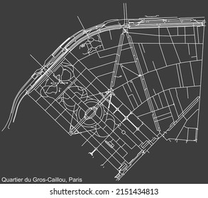 Mapa detallado negativo de líneas blancas de navegación en las calles urbanas del TRIMESTRE GROS-CAILLOU de la capital francesa de París, Francia sobre fondo gris oscuro