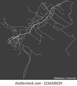 Detaillierte Negativnavigation mit weißen Linien Stadtstraßen Karte des MITTELBACH DISTRICT der deutschen Landeshauptstadt Chemnitz auf dunkelgrauem Hintergrund