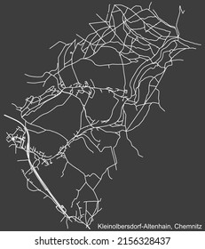 Detailed negative navigation white lines urban street roads map of the KLEINOLBERSDORF-ALTENHAIN DISTRICT of the German regional capital city of Chemnitz, Germany on dark gray background