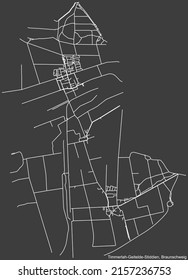 Detailed negative navigation white lines urban street roads map of the TIMMERLAH-GEITELDE-STIDDIEN DISTRICT of the German regional capital city of Braunschweig, Germany on dark gray background