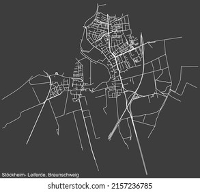 Detaillierte Karte mit Negativnavigationslinien für Stadtstraßen des STÖCKHEIM-LEIFERDE DISTRICT der deutschen Landeshauptstadt Braunschweig auf dunkelgrauem Hintergrund