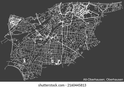 Detailed negative navigation white lines urban street roads map of the ALT-OBERHAUSEN BOROUGH of the German regional capital city of Oberhausen, Germany on dark gray background