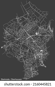 Detailed negative navigation white lines urban street roads map of the STERKRADE BOROUGH of the German regional capital city of Oberhausen, Germany on dark gray background