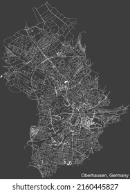 Detailed negative navigation white lines urban street roads map of the German regional capital city of OBERHAUSEN, GERMANY on dark gray background