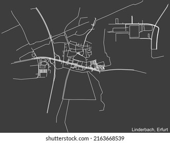 Detaillierte Negativnavigation mit weißen Linien Stadtstraßen Karte des LINDERBACH DISTRICT der deutschen Landeshauptstadt Erfurt auf dunkelgrauem Hintergrund