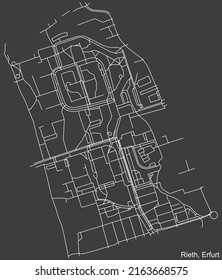 Detailed negative navigation white lines urban street roads map of the RIETH DISTRICT of the German regional capital city of Erfurt, Germany on dark gray background