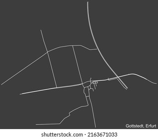 Detailed negative navigation white lines urban street roads map of the GOTTSTEDT DISTRICT of the German regional capital city of Erfurt, Germany on dark gray background