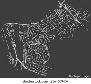 Detailed negative navigation white lines urban street roads map of the ALTENHAGEN BOROUGH of the German regional capital city of Hagen, Germany on dark gray background