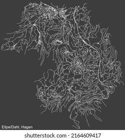 Detailed negative navigation white lines urban street roads map of the EILPE DAHL DISTRICT of the German regional capital city of Hagen, Germany on dark gray background