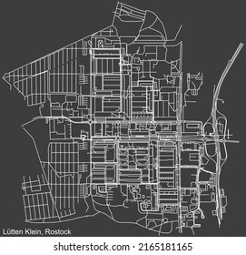 Detaillierte Karte der LÜTTEN KLEIN DISTRICT der deutschen Landeshauptstadt Rostock auf dunkelgrauem Hintergrund mit Negativnavigationsweißlinien auf Stadtstraßen