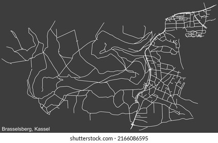 Detaillierte Negativnavigation mit weißen Linien Stadtstraßen Karte des BRASSELSBERG DISTRICT der deutschen Hauptstadt Kassel auf dunkelgrauem Hintergrund