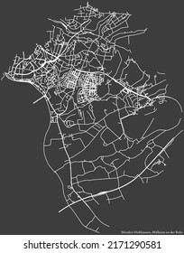 Detailed negative navigation white lines urban street roads map of the MENDEN-HOLTHAUSEN DISTRICT of the German regional city of Mulheim an der Ruhr, Germany on dark gray background