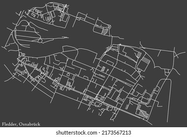 Detailed negative navigation white lines urban street roads map of the FLEDDER DISTRICT of the German regional capital city of Osnabrück, Germany on dark gray background