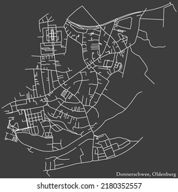 Detailed negative navigation white lines urban street roads map of the DONNERSCHWEE DISTRICT of the German regional capital city of Oldenburg, Germany on dark gray background