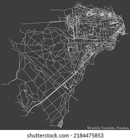 Detaillierte Negativnavigation mit weißen Linien Stadtstraßen Karte des WESTLICHEN VORSTÄDTE BOROUGH der deutschen Landeshauptstadt Potsdam auf dunkelgrauem Hintergrund