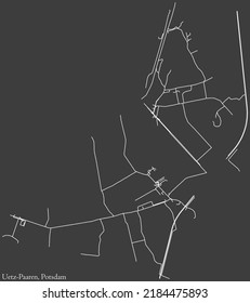 Detailed negative navigation white lines urban street roads map of the UETZ-PAAREN DISTRICT of the German regional capital city of Potsdam, Germany on dark gray background