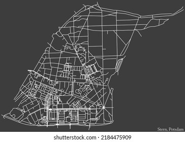 Detaillierte Negativnavigation mit weißen Linien Stadtstraßen Karte des STERN DISTRICT der deutschen Landeshauptstadt Potsdam auf dunkelgrauem Hintergrund