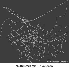 Detailed negative navigation white lines urban street roads map of the HERBERHAUSEN DISTRICT of the German regional capital city of Göttingen, Germany on dark gray background