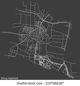 Detaillierte Negativnavigation mit weißen Linien Stadtstraßen Karte des ETTING DISTRICT der deutschen Landeshauptstadt Ingolstadt auf dunkelgrauem Hintergrund