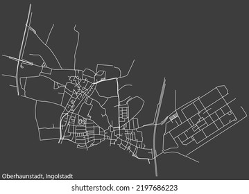 Detaillierte Karte der OBERHAUNSTADT DISTRICT der deutschen Landeshauptstadt Ingolstadt auf dunkelgrauem Hintergrund mit Negativnavigationslinien auf Stadtstraßen