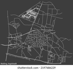 Detaillierte Negativnavigation mit weißen Linien Stadtstraßen Karte des MAILING DISTRICT der deutschen Landeshauptstadt Ingolstadt auf dunkelgrauem Hintergrund