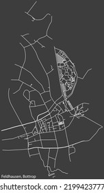 Detailed negative navigation white lines urban street roads map of the FELDHAUSEN DISTRICT of the German regional capital city of Bottrop, Germany on dark gray background