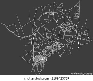 Detailed negative navigation white lines urban street roads map of the GRAFENWALD DISTRICT of the German regional capital city of Bottrop, Germany on dark gray background