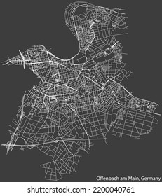 Detailed Negative Navigation White Lines Urban Street Roads Map Of The German Regional Capital City Of OFFENBACH AM MAIN, GERMANY On Dark Gray Background