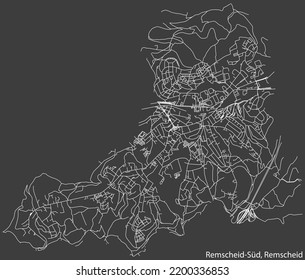 Detailed negative navigation white lines urban street roads map of the  REMSCHEID-SÜD QUARTER of the German regional capital city of Remscheid, Germany on dark gray background