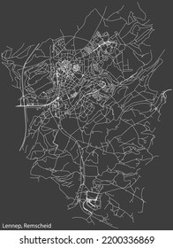 Detailed negative navigation white lines urban street roads map of the  LENNEP QUARTER of the German regional capital city of Remscheid, Germany on dark gray background