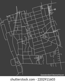 Detaillierte Karte mit Negativnavigationslinien für Stadtstraßen des GEESTENDORF QUARTER der deutschen Hauptstadt Bremerhaven auf dunkelgrauem Hintergrund