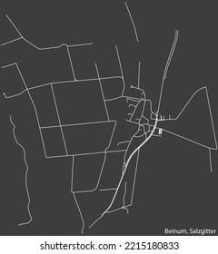 Detailed negative navigation white lines urban street roads map of the BEINUM QUARTER of the German regional capital city of Salzgitter, Germany on dark gray background