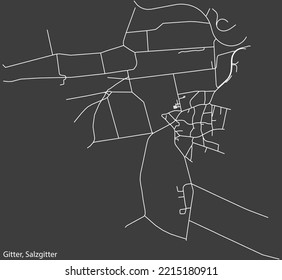 Detailed negative navigation white lines urban street roads map of the GITTER QUARTER of the German regional capital city of Salzgitter, Germany on dark gray background