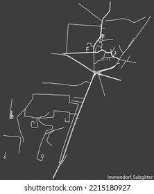 Detailed negative navigation white lines urban street roads map of the IMMENDORF QUARTER of the German regional capital city of Salzgitter, Germany on dark gray background