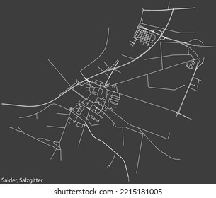 Detailed negative navigation white lines urban street roads map of the SALDER QUARTER of the German regional capital city of Salzgitter, Germany on dark gray background